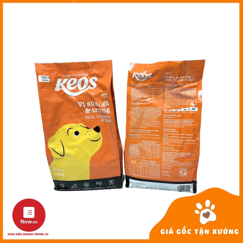 Thức Ăn Hạt Cao Cấp Cho Chó Keos 1.5kg puppy và adult