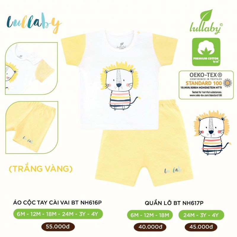 [Lullaby] Bộ cộc tay cài vai BÉ TRAI - Quần Lỡ 2021 (3m-4y)