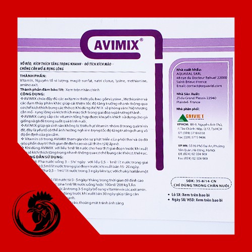 AVIMIX - THUỐC BỔ CHO GÀ TƠ VÀ GÀ CON - XUẤT XỨ PHÁP - BÌNH 1 LÍT