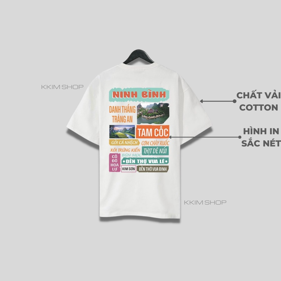 Áo thun tay lỡ NINH BÌNH, Áo phông 63 tỉnh thành Form rộng oversize, chất liệu Cotton KKIMSHOP