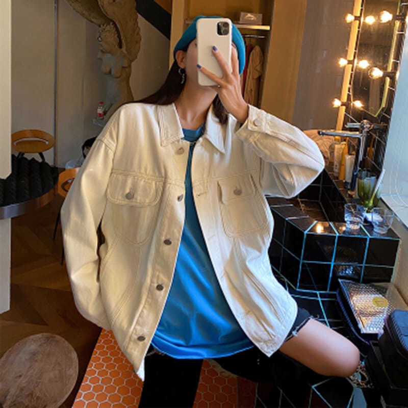 Áo Khoác Denim Tay Dài Phong Cách Retro Hong Kong Cho Nữ 2021