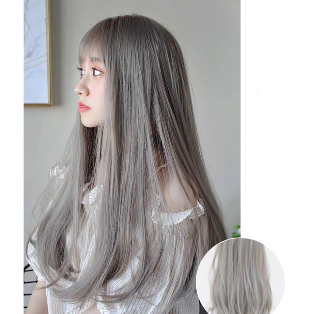 Tóc giả nữ nguyên đầu thẳng dài, tóc bộ cả đầu mái thưa