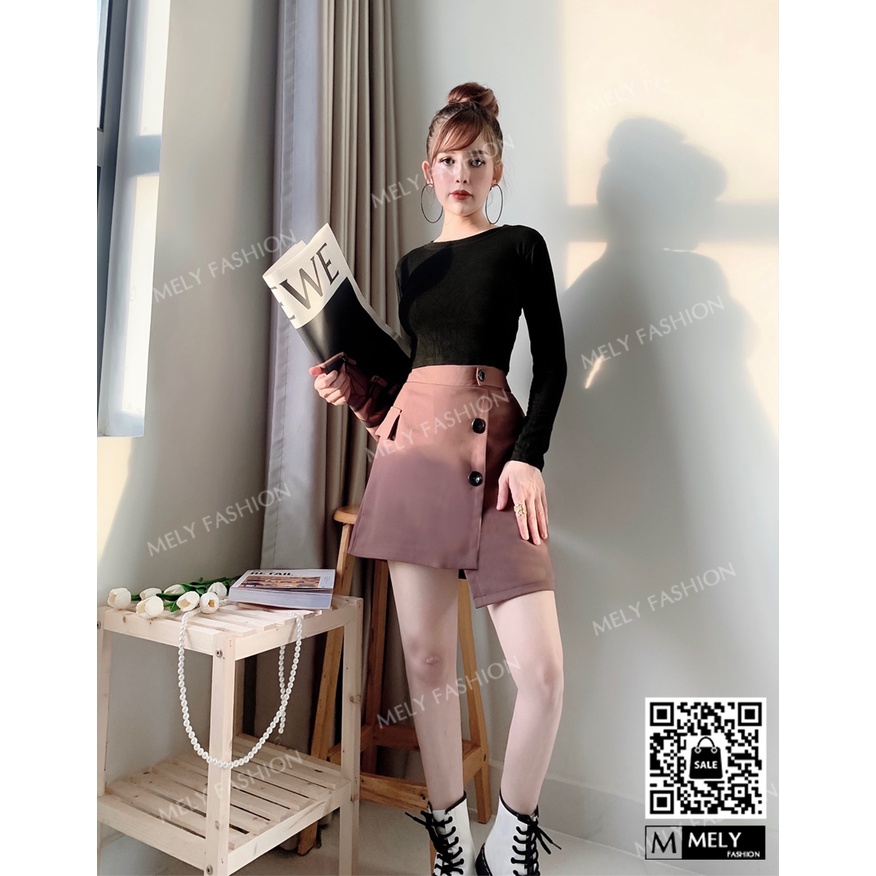 Chân váy ngắn chữ A lưng cao vạt lệch 3 khuy phong cách trẻ trung năng động phong cách Hàn Quốc Mely Fashion CV05