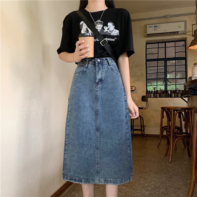 Váy Denim Xẻ Tà Nữ - Váy Jeans Chữ A Lưng Cạp Cao Ullzang Hàn Quốc (Có Ảnh Thật) | BigBuy360 - bigbuy360.vn
