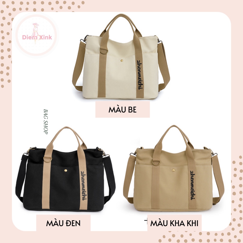 Túi Vải  Đeo Chéo Nam Nữ Đi Học Đi Chơi Sinh Viên Phong Cách Hàn Quốc Cỡ Lớn Nhiều Ngăn- Diễm Store- T 12