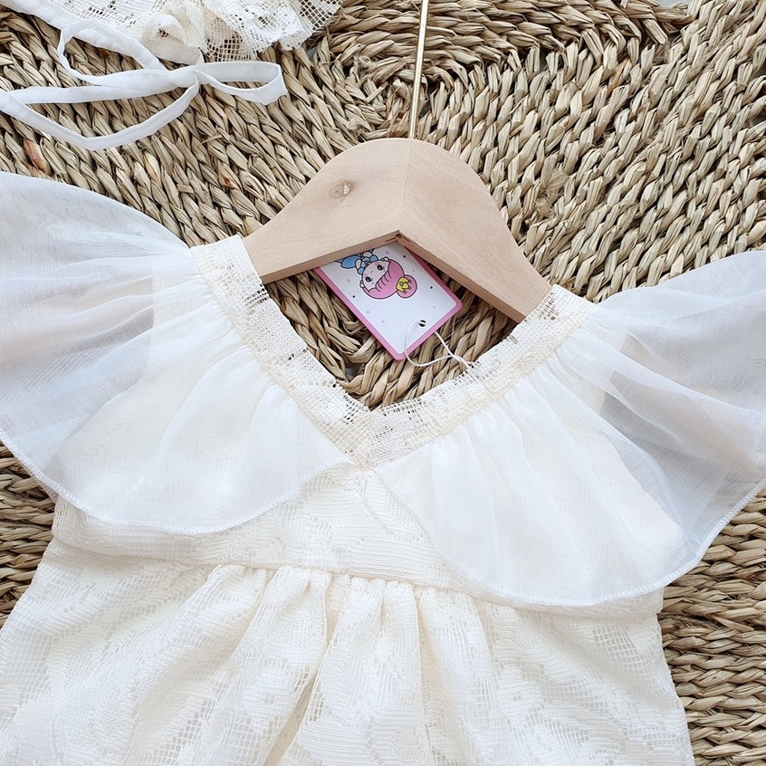 Bodysuit áo liền thân cho bé gái sơ sinh RIOKIDS, quần áo đầy tháng thôi nôi ren kem cho bé BD68