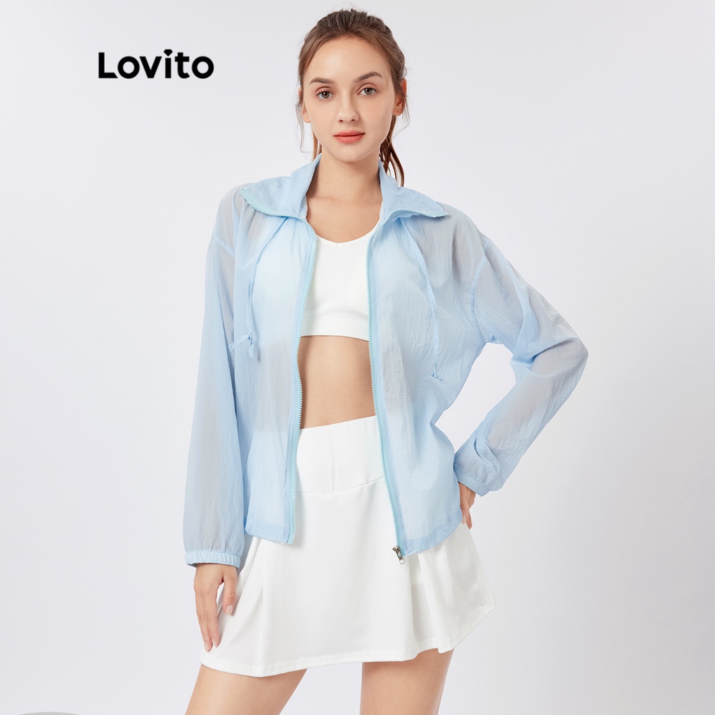 Áo khoác Lovito màu trơn cổ bẻ phong cách thể thao cá tính L26AD070 (màu xanh lam)