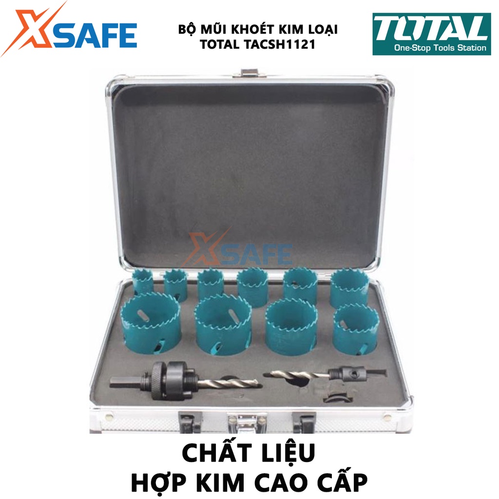 Bộ mũi khoét kim loại 10 chi tiết TOTAL TACSH1121 | Bộ 10 mũi khoét kim loại 20-50mm gồm 10 mũi khoét