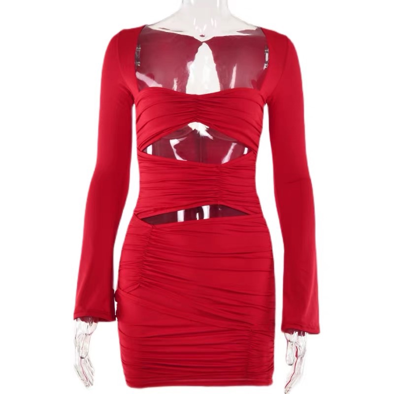 Đầm Tay Dài Màu Trơn Thiết Kế Khoét Lỗ Thời Trang Mùa Xuân Cho Nữ