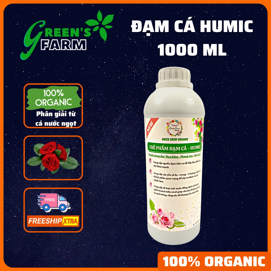 Phân đạm cá humic đậm đặc Green Farm chai 1L phân bón hữu cơ đạm cá humic cho Hoa Hồng Hoa Lan Hoa Kiểng MS103