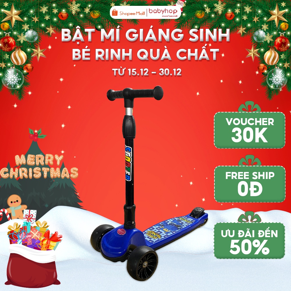 Xe scooter cho bé Babyfast thương hiệu Babyhop sử dụng từ 1,5 tuổi 3 bánh to phát sáng vĩnh cửu gấp gọn chịu lực 100kg