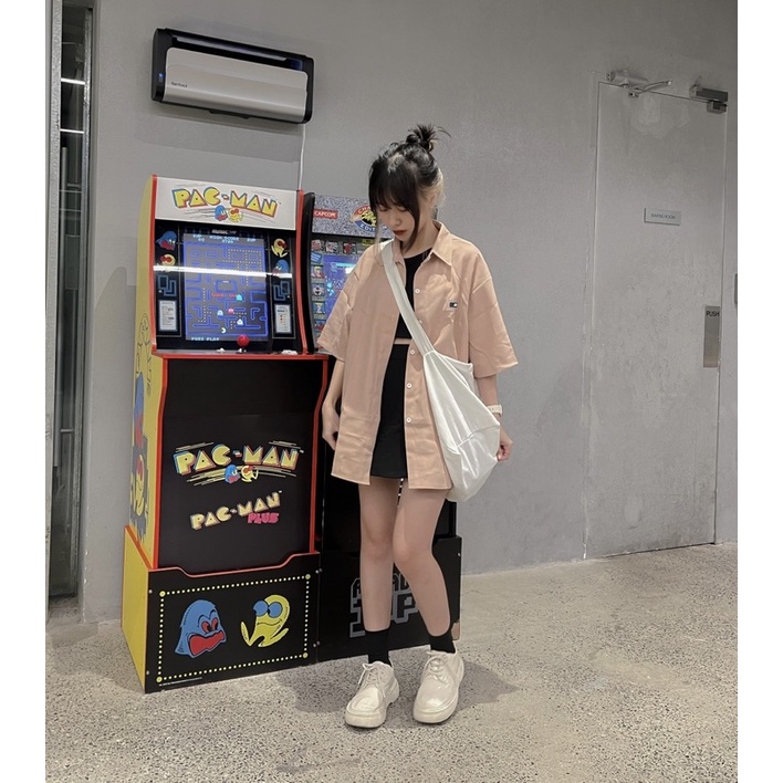 Áo sơmi tay lỡ unisex TAG JAY màu ĐEN/TRẮNG/HỒNG/XÁM XANH/MINT  Nam nữ unisex  Áo sơmi form rộng style Ulzzang