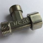 Tê inox 304 hai đầu ren 21mm và 1 đầu rắc co 21mm