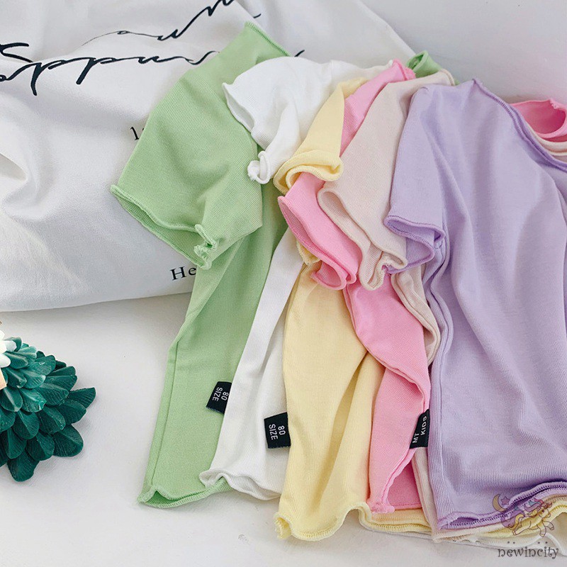 Áo thun tay ngắn màu trơn macaron thời trang Hàn Quốc dành cho bé gái