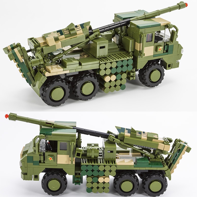 Đồ chơi Lắp ráp Xe Rocket tự hành 155MM, Sembo 203121 Vehicle Mounted Howitzer, Xếp hình thông minh