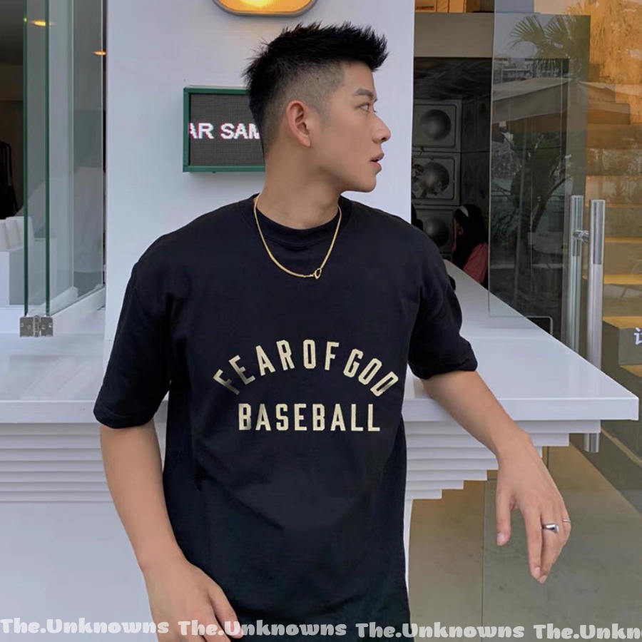 ⚡️[BEST QUALITY]⚡️-FEAR OF GOD FOG Season 7 main line BASEBALL flocking letters high street trend loose short-sleeved