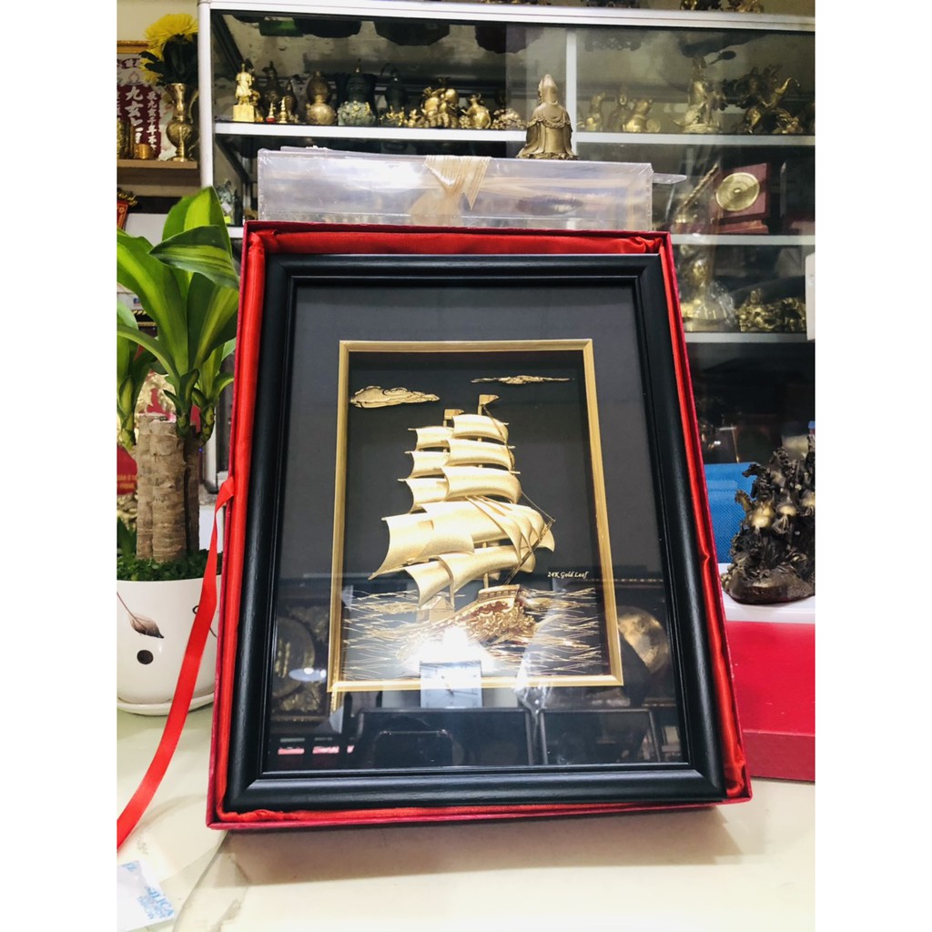 Tranh thuyền buồm mạ vàng 24k, quà tặng Tết 2021