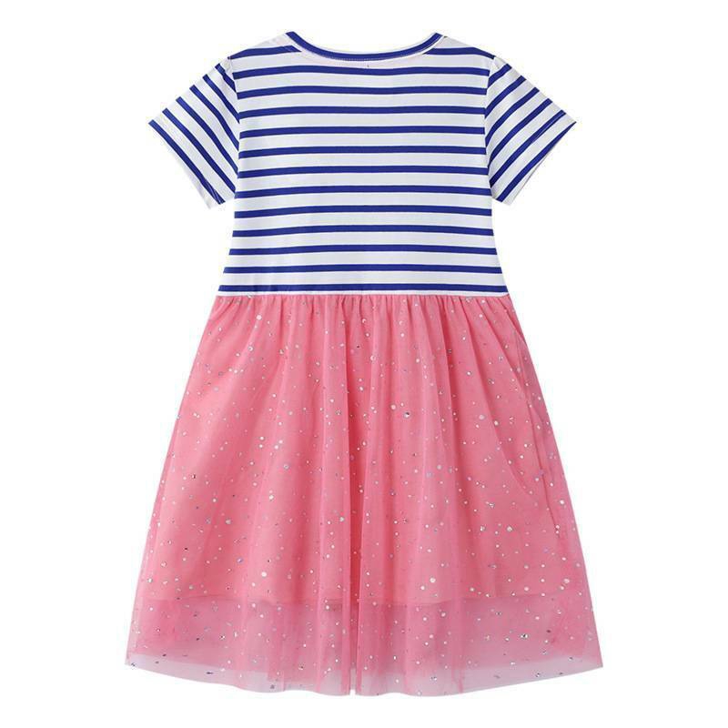 Đầm Cotton Ngắn Tay Kẻ Sọc Dễ Thương Cho Bé Gái