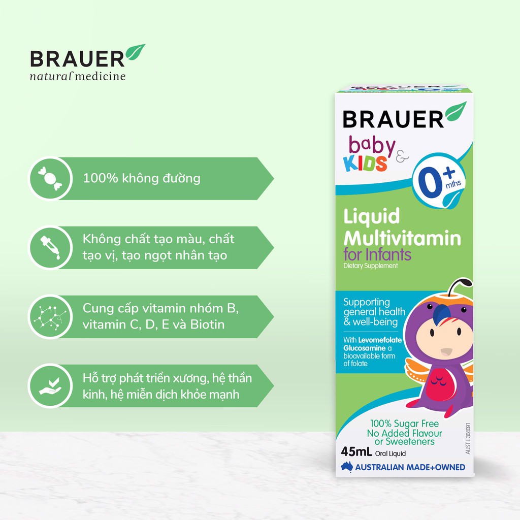 Vitamin Tổng Hợp Brauer Baby &amp; Kids Liquid Multivitamin For Infant cho trẻ sơ sinh 0-12 tháng tuổi (45ml)