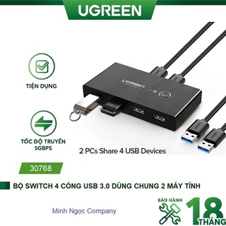 Switch hub thiết bị chia sẻ 4 cổng usb 3.0 cho 2 máy tính ugreen 30768 cao cấp dùng cho máy in, máy quét, chuột, phím...