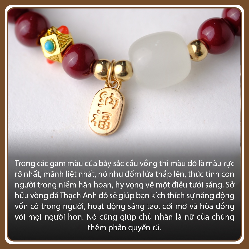 Vòng tay phong thuỷ đá thạch anh đỏ mix ngọc bích trắng, chiêu nạp tài lộc, may mắn - Mani Decor