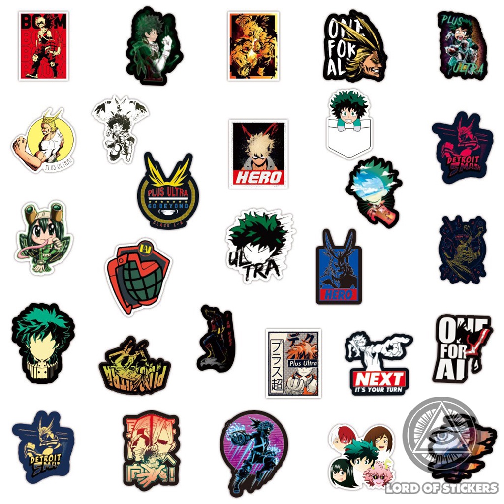 Set 100 Miếng Dán My Hero Academia Sticker Hình Nhân Vật Truyện Tranh Anime Manga Trang Trí Mũ Bảo Hiểm, Ván Trượt, Vali
