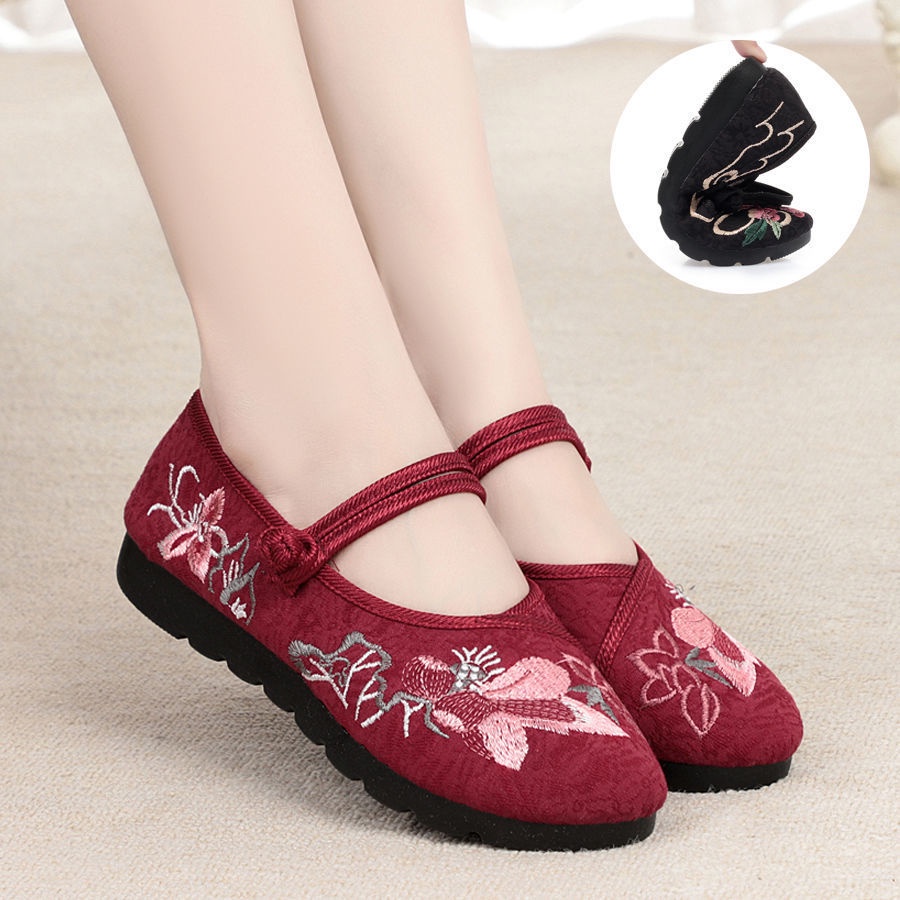 Giày Vải Đế Mềm Thêu Họa Tiết Phong Cách Trung Hoa Cho Nữ