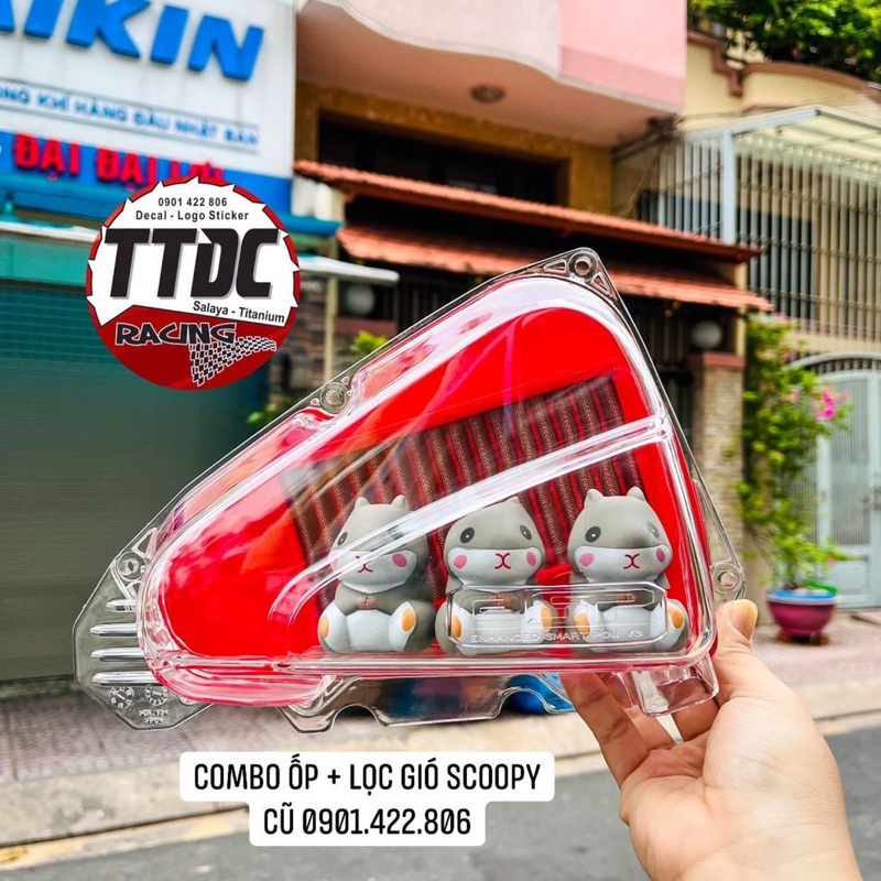 Ốp Pô e + Lọc Gió Đỏ gắn Scoopy 2020 tặng kèm thú như hình