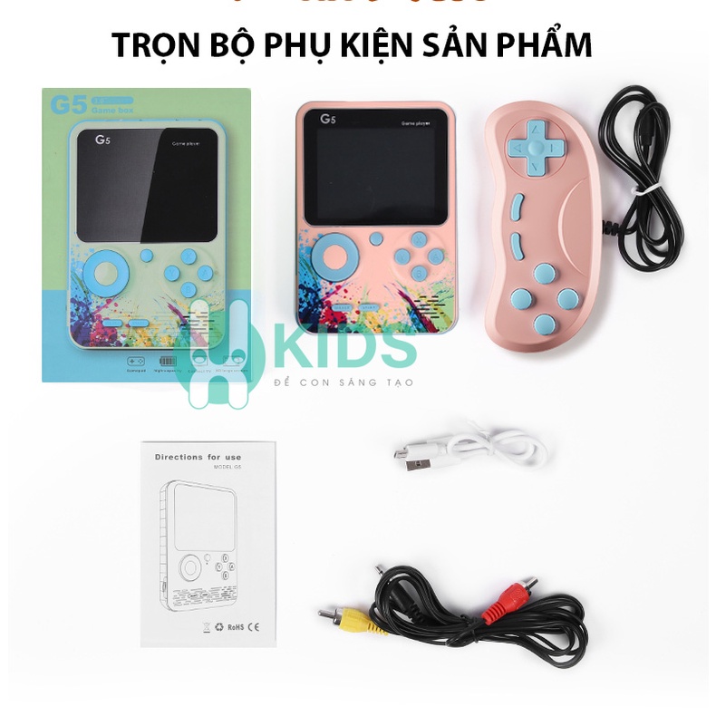 Máy chơi game 4 nút cầm tay G5 cao cấp, sẵn 500 game, màn hình LCD, kèm tay cầm 2 người chơi, pin dung lượng 6-8 tiếng