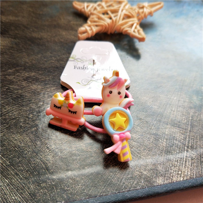 Set 3 dây buộc tóc co giãn hình kỳ lân / cầu vồng / đám mây / hoạt hình xinh xắn đáng yêu cho bé