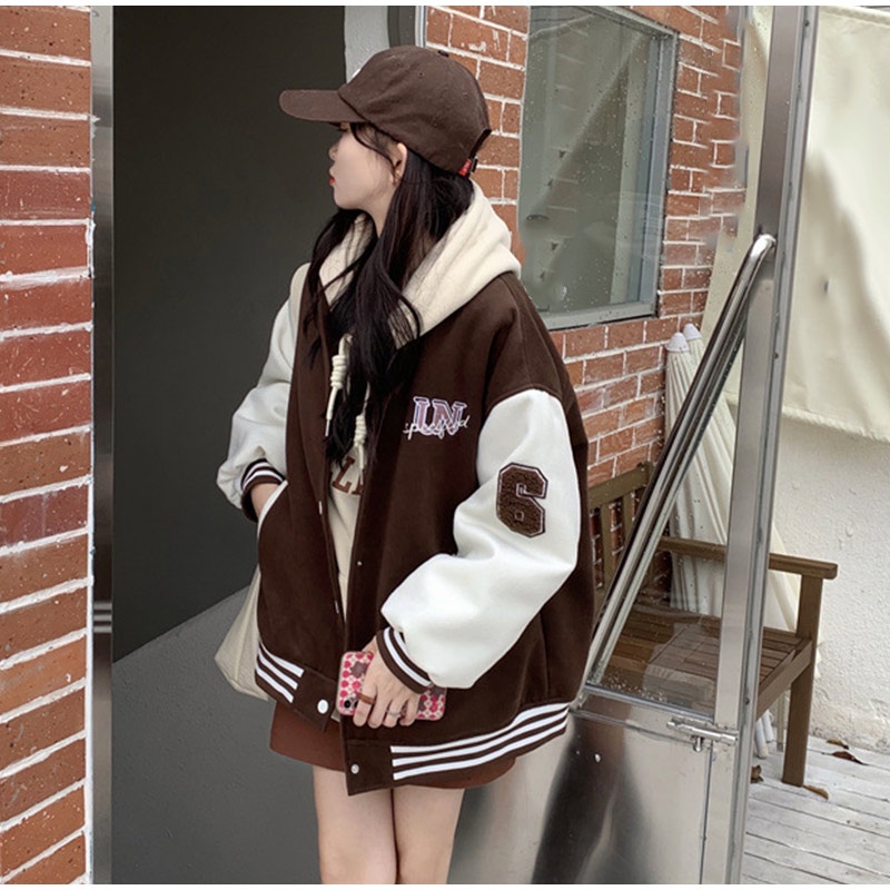 Áo Khoác Bomber Thêu Chữ Phong Cách Vintage Dành Cho Nữ