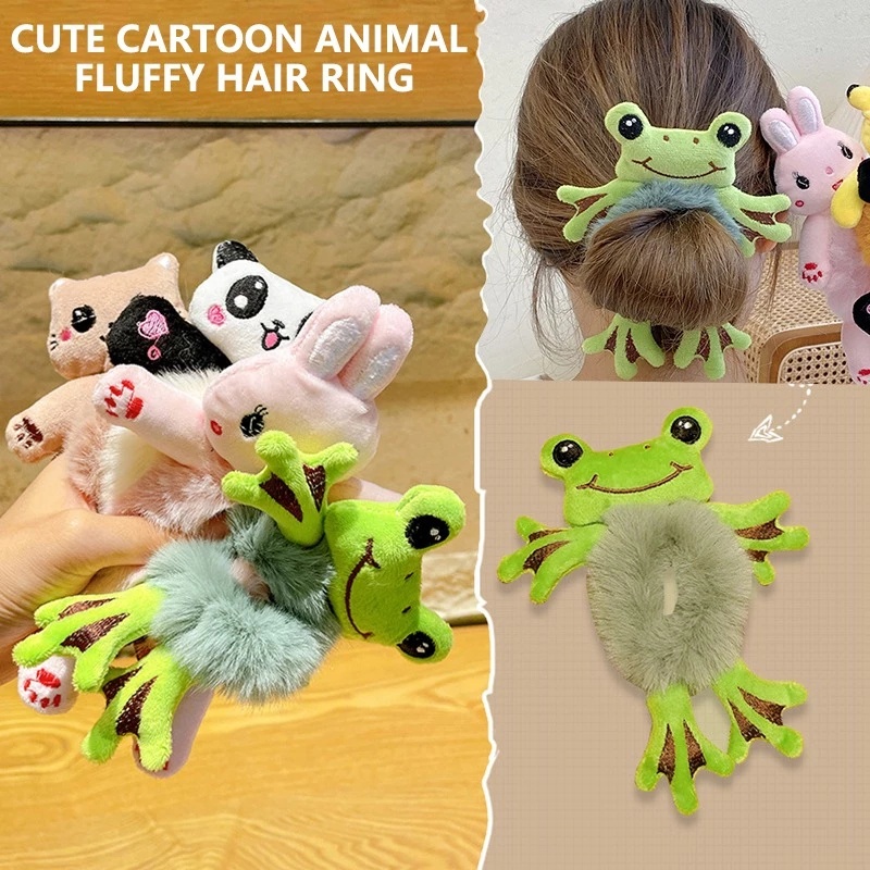 Dây Buộc Tóc Cao Su Lông Nhung Hình Động Vật Hoạt Hình Dễ Thương Cho Nữ