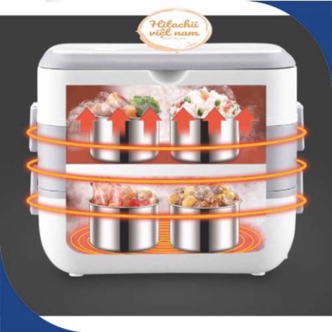 Hộp cơm cắm điện Chefman Chính Hãng Bảo Hành 12 Tháng, Hộp cơm hâm nóng 2 tầng 4 ngăn inox tự nấu chín thức ăn