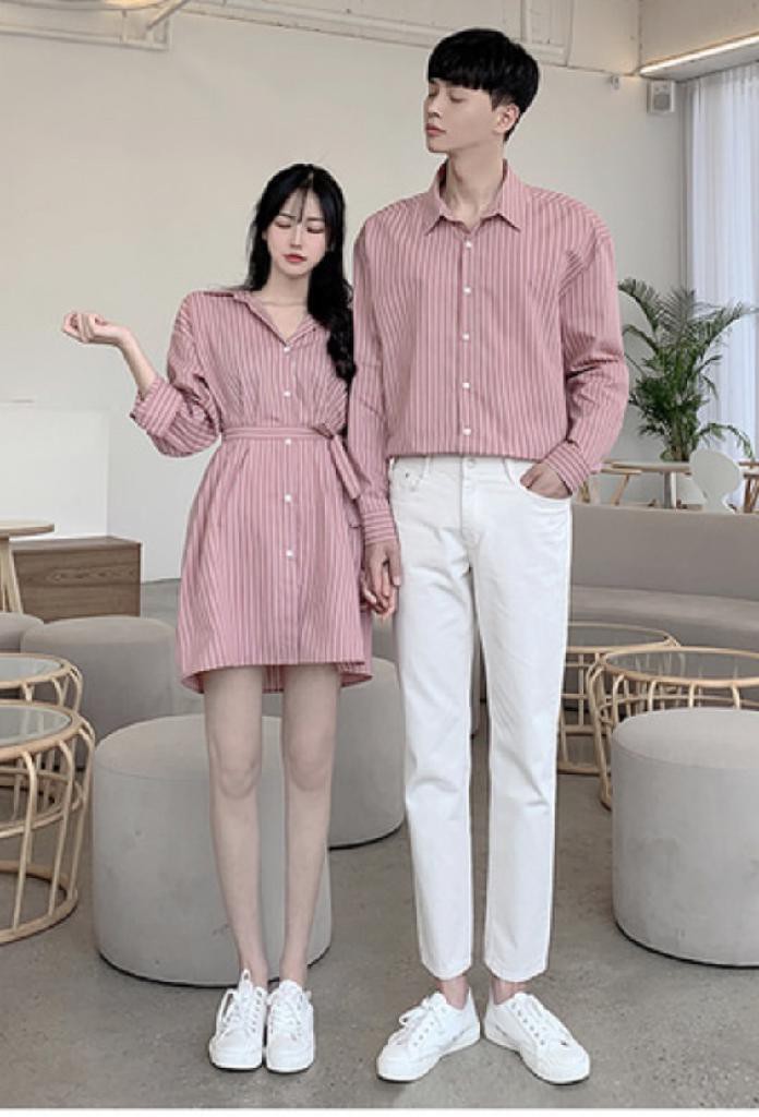 Set đồ đôi áo đôi áo cặp áo tình nhân gồm áo sơ mi và váy nữ chất vải kate thoáng mát hiện đại, set đồ couple CP04