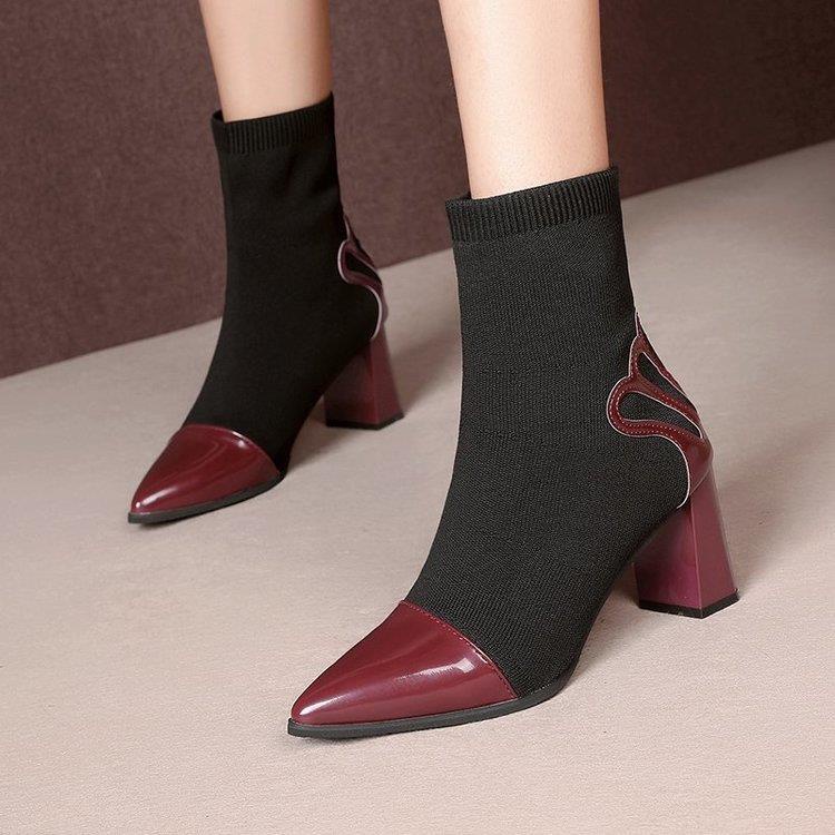 Giày bốt IELGY mũi nhọn dệt kim co giãn thời trang cho nữ