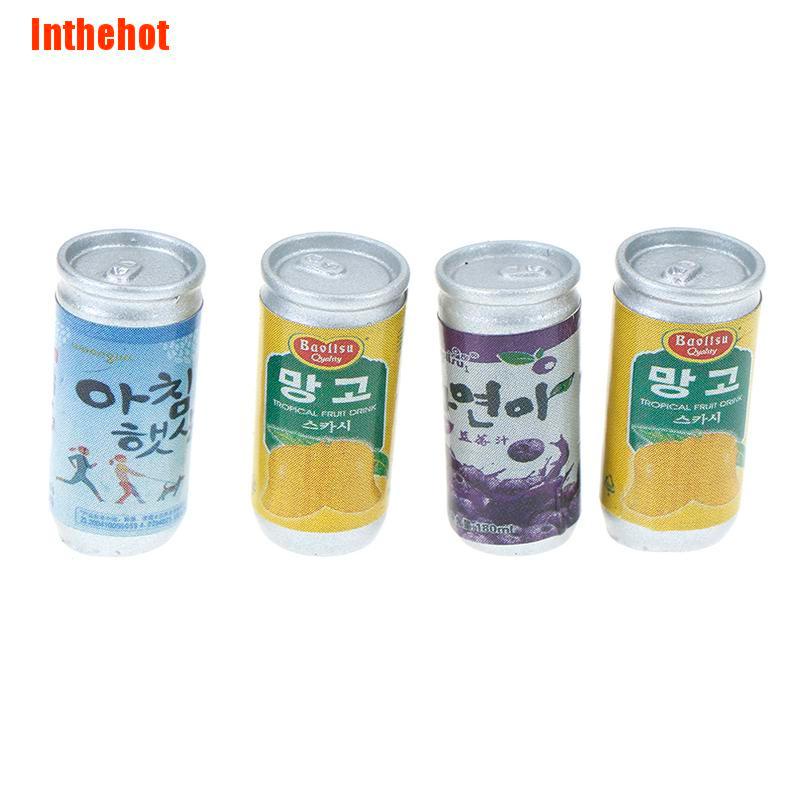 Set 4 mô hình lon nước mini tỉ lệ 1: 12 trang trí nhà búp bê