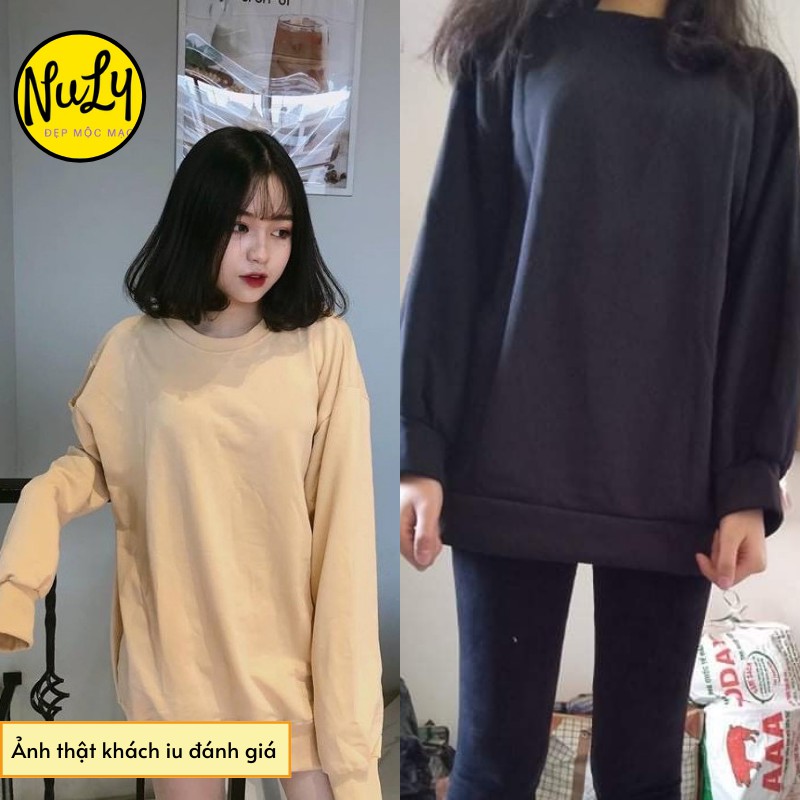 Áo nỉ bông Sweater Basic Unisex form rộng kiểu dáng Ulzzang, Nuly AST