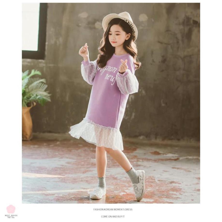 Đầm bé gái mập 11 tuổi (3-12 tuổi)☑️ Đầm váy dài tay thời trang hàn quốc☑️ váy mùa đông bé gái lớn 40kg