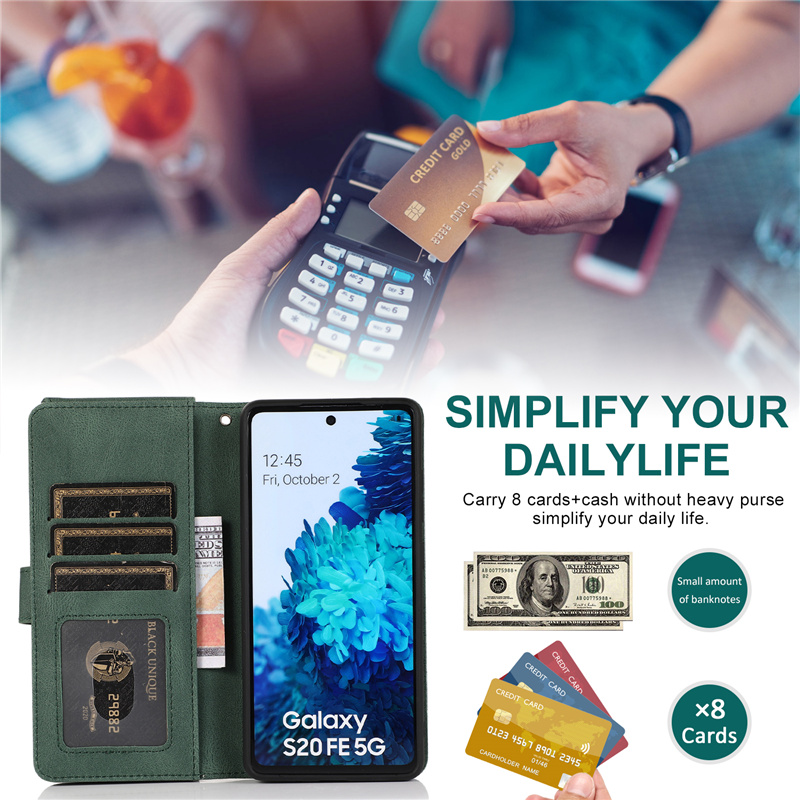 Bao da điện thoại kiêm ví đựng thẻ có khóa kéo thời trang cho Samsung Note 9 10 Note20 S10 S20 FE Plus