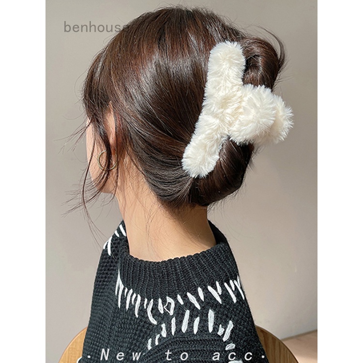 Kẹp tóc càng cua phủ vải lông thiết kế cỡ lớn độc đáo thời trang