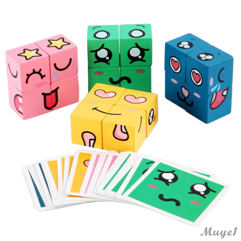 Wooden Expression Puzzle Blocks Stacking Matching Game for Kids Age 3 +