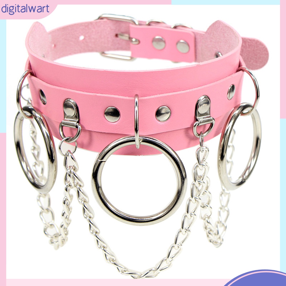 Dây chuyền choker bằng da phối vòng và dây xích tua rua phong cách punk thời trang cá tính cho nữ