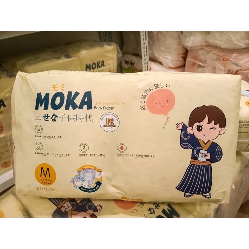 Tã/bỉm dán moka chính hãng 50miếng đủ size S-M siêu thấm hút