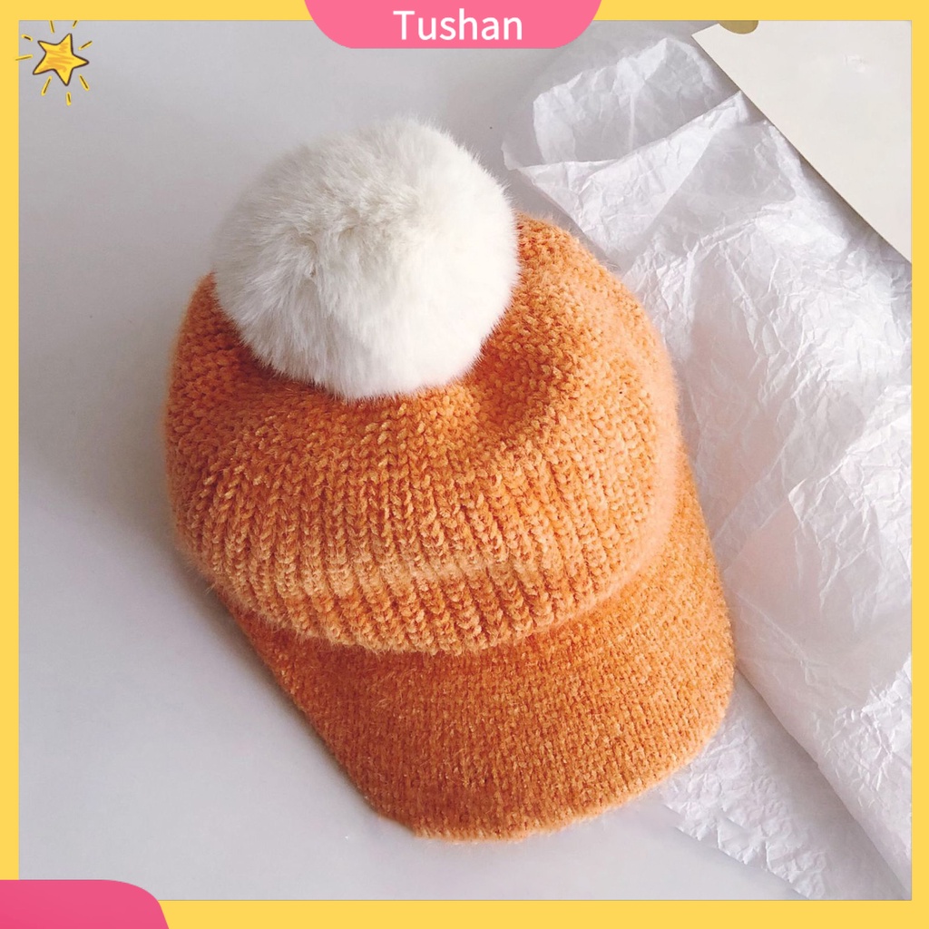 Mũ cotton mềm vành ngắn màu trơn chống gió thời trang mùa đông cho bé