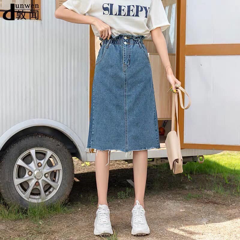 Chân Váy Jeans Phối Chun