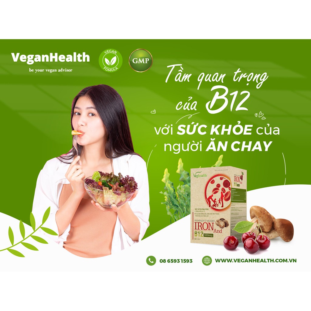 Viên Nang Thực Vật B12 Và Sắt hữu cơ VeganHealth, phù hợp cho cả người ăn chay