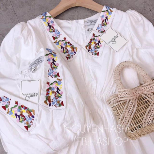 185k Đầm trắng thêu fom tiểu thư hàng TABAO