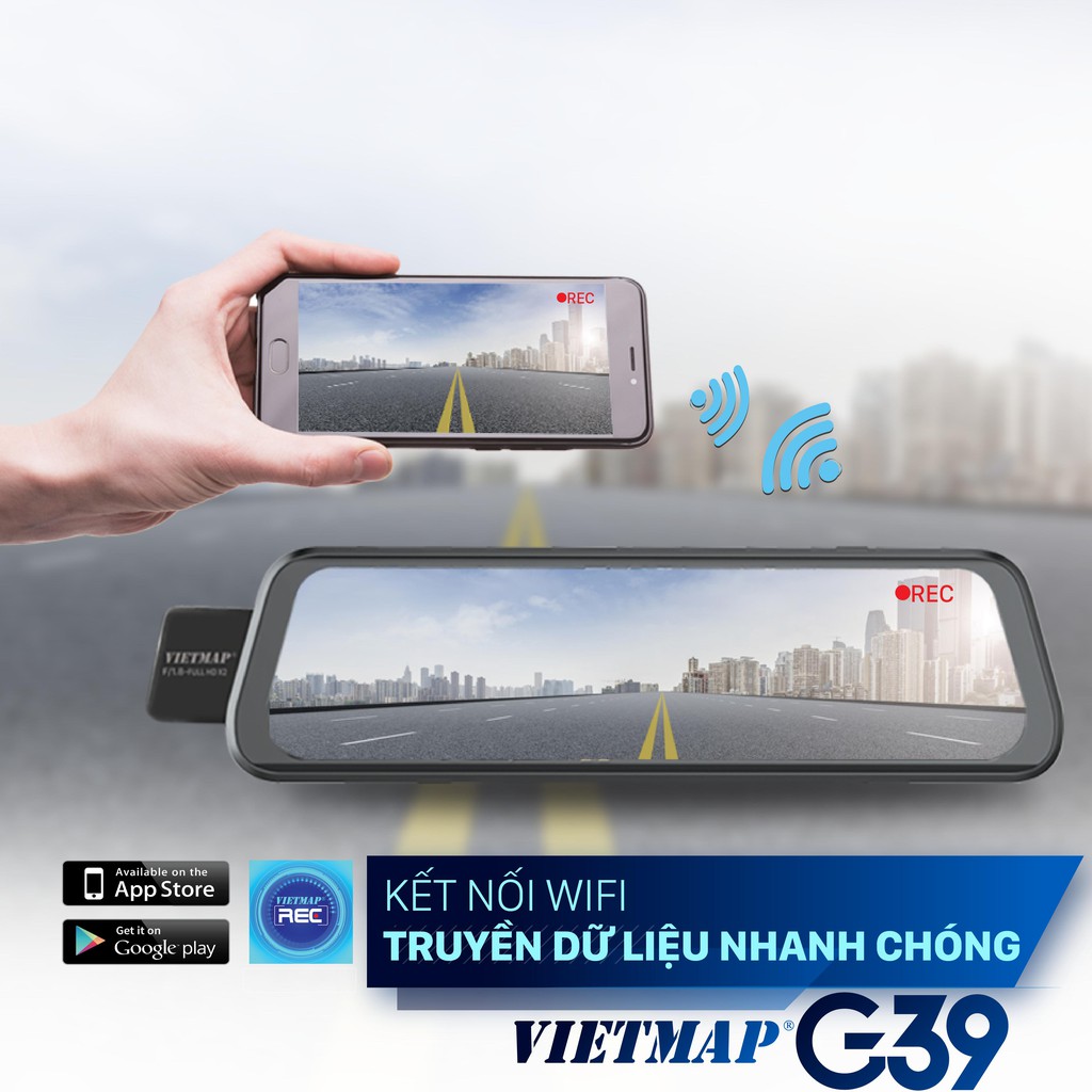 Camera Hành Trình VIETMAP G39 - Cảnh báo giao thông bằng giọng nói - Màn hình gương cảm ứng - Hàng Chính Hãng