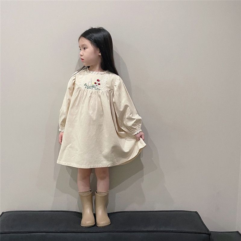 Váy Đũi Cara Dài Tay Thêu Hoa 3 Màu Cực xinh cho Bé Gái_umeekids