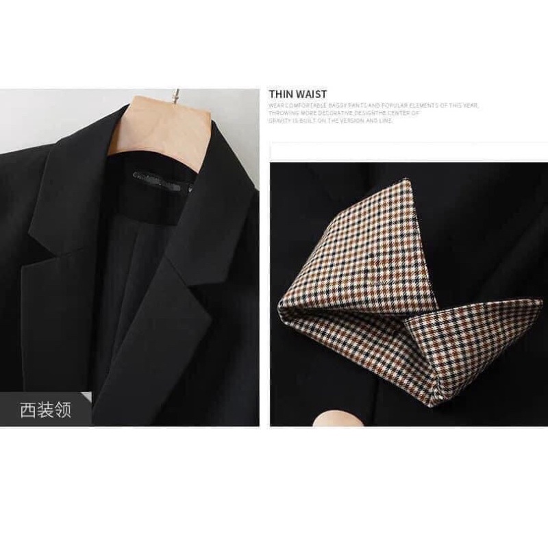 Áo Blazer Xuông Pha Kẻ Tay